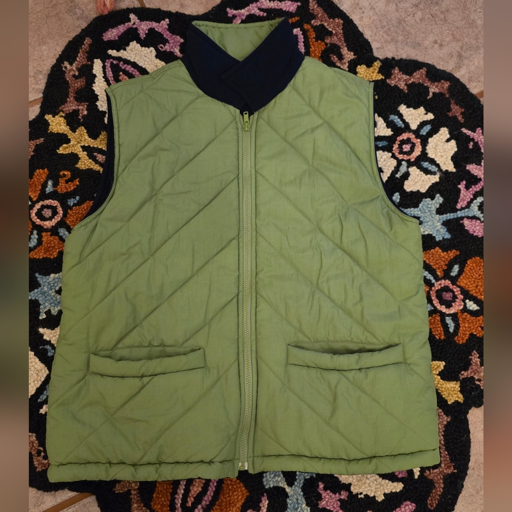 VINTAGE Green Quilted Vest Reversable With Blue Size XL